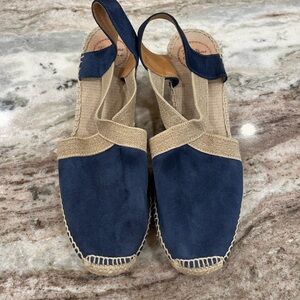 Navy and Tan Sued Espadrilles Wedges